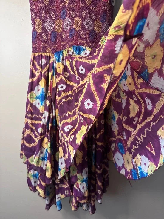 Free People Wisteria and Lattice Smocked Waist Bandhani Print Midi Dress, Boho - Picture 6 of 10